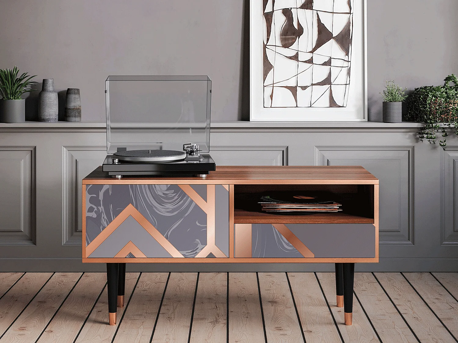 Mueble de TV - 115х59х48 cm - T3 - Taupe Anatomy, Nogal