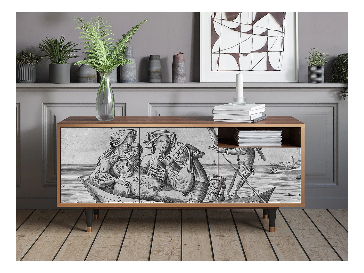 TV-Möbel - 125х56х41 cm - T7 - Blau Schuyte, Walnuss