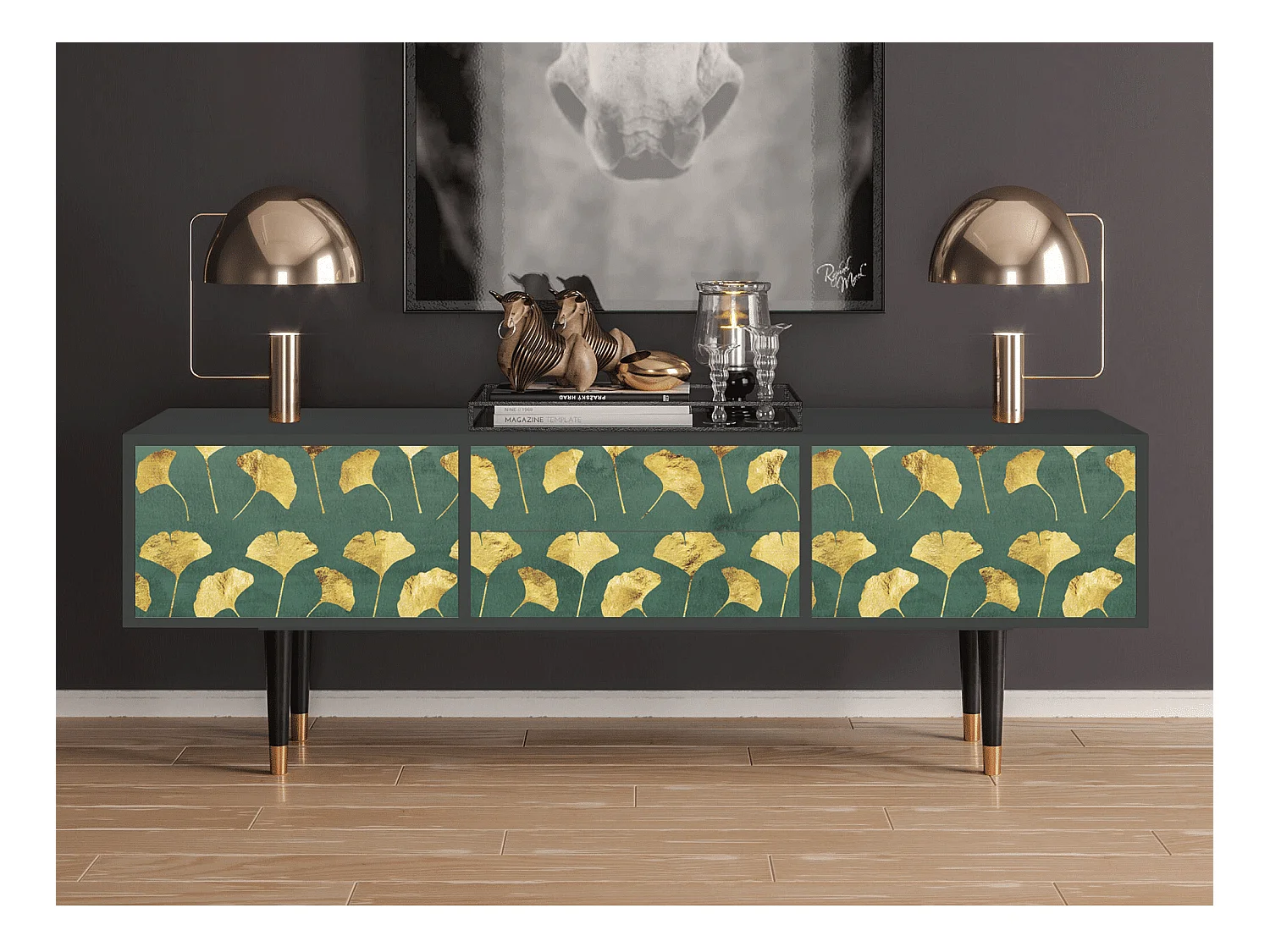 Meuble TV - 170х59х48 cm - T4 - Gingko leaves, Anthracite