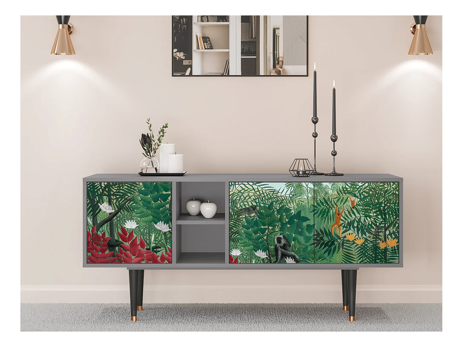 Meuble TV - 150х69х41 cm - T5 - Jungles in Paris, Gris