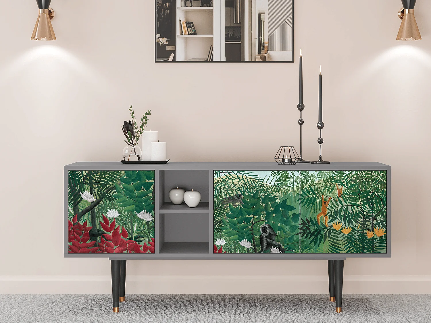Mueble de TV - 150х69х41 cm - T5 - Jungles in Paris, Gris