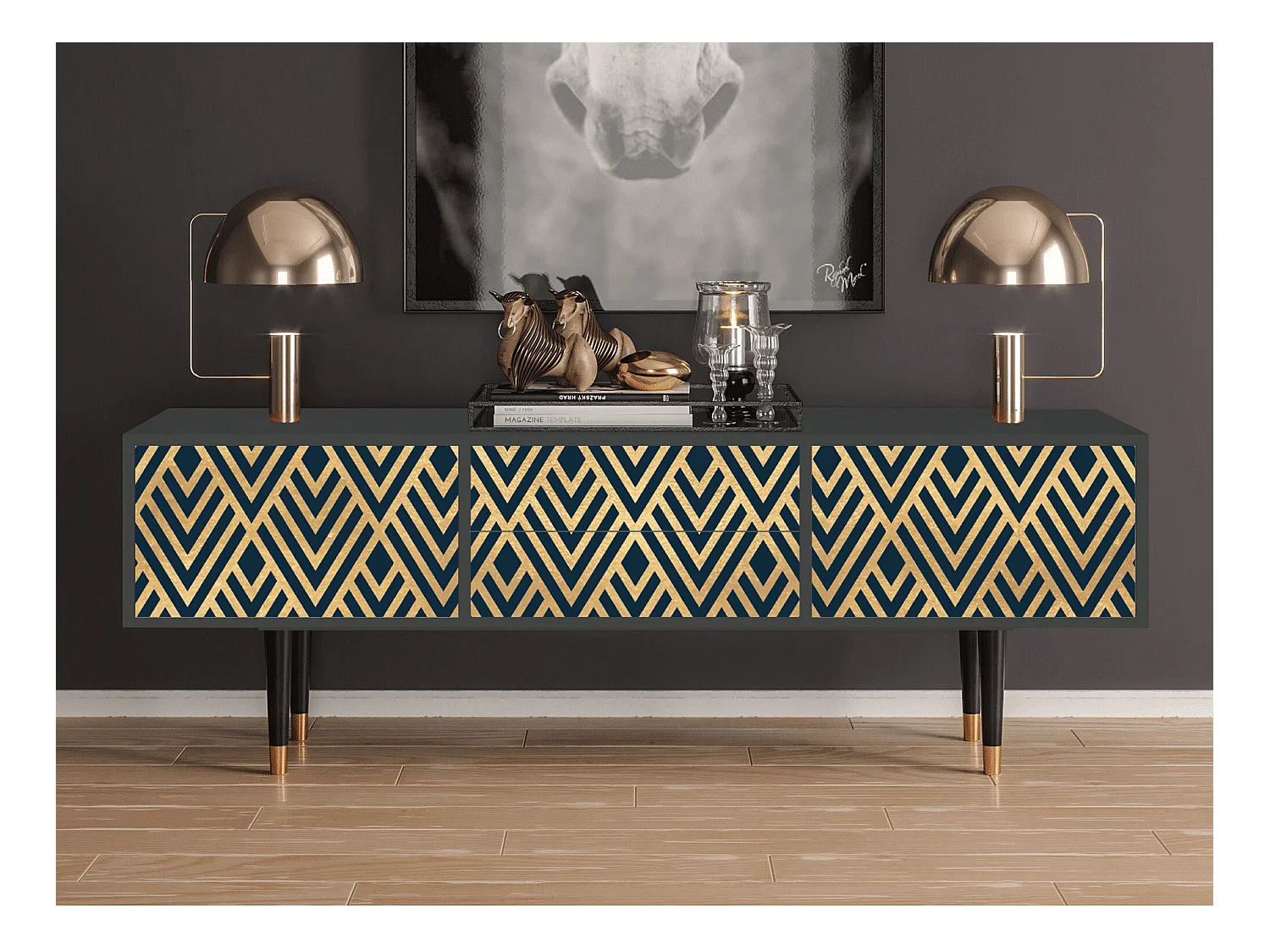 TV-meubel - 170х59х48 cm - T4 - Egypt Triangles, Antraciet