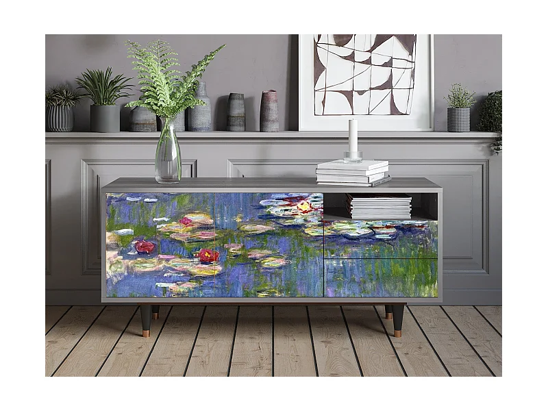 Meuble TV - 125х56х41 cm - T7 - The water lily pond  , Gris