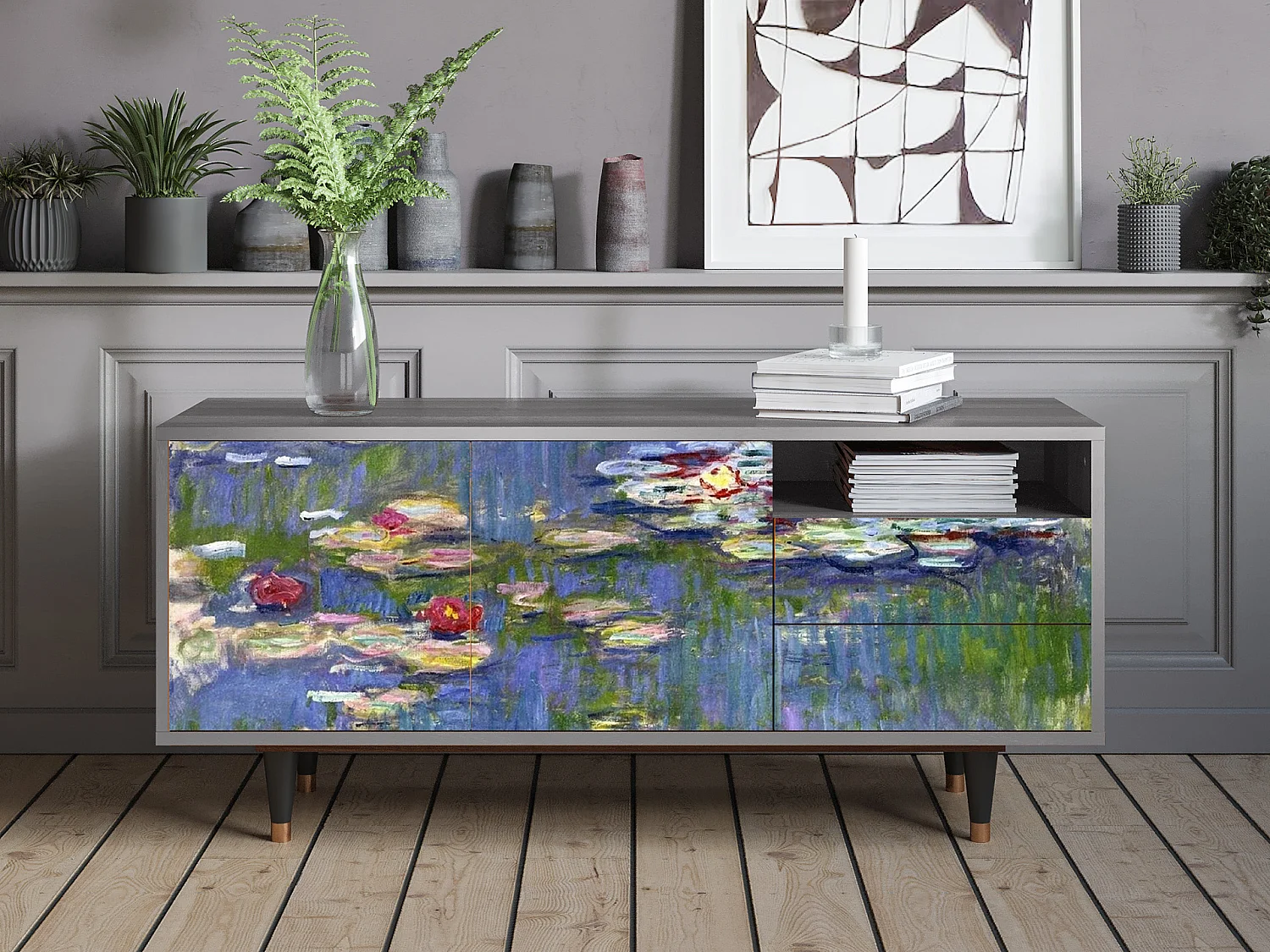 Meuble TV - 125х56х41 cm - T7 - The water lily pond  , Gris