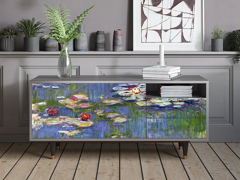 Meuble TV - 125х56х41 cm - T7 - The water lily pond  , Gris