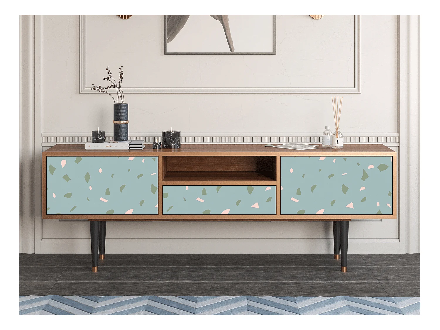 Meuble TV - 170х59х41 cm - T6 - Blue Drops, Noyer