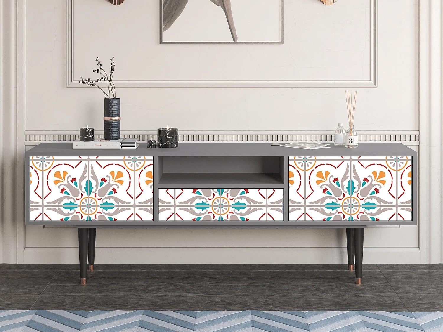 Mueble de TV - 170х59х41 cm - T6 - Spring Ceramics, Cinza