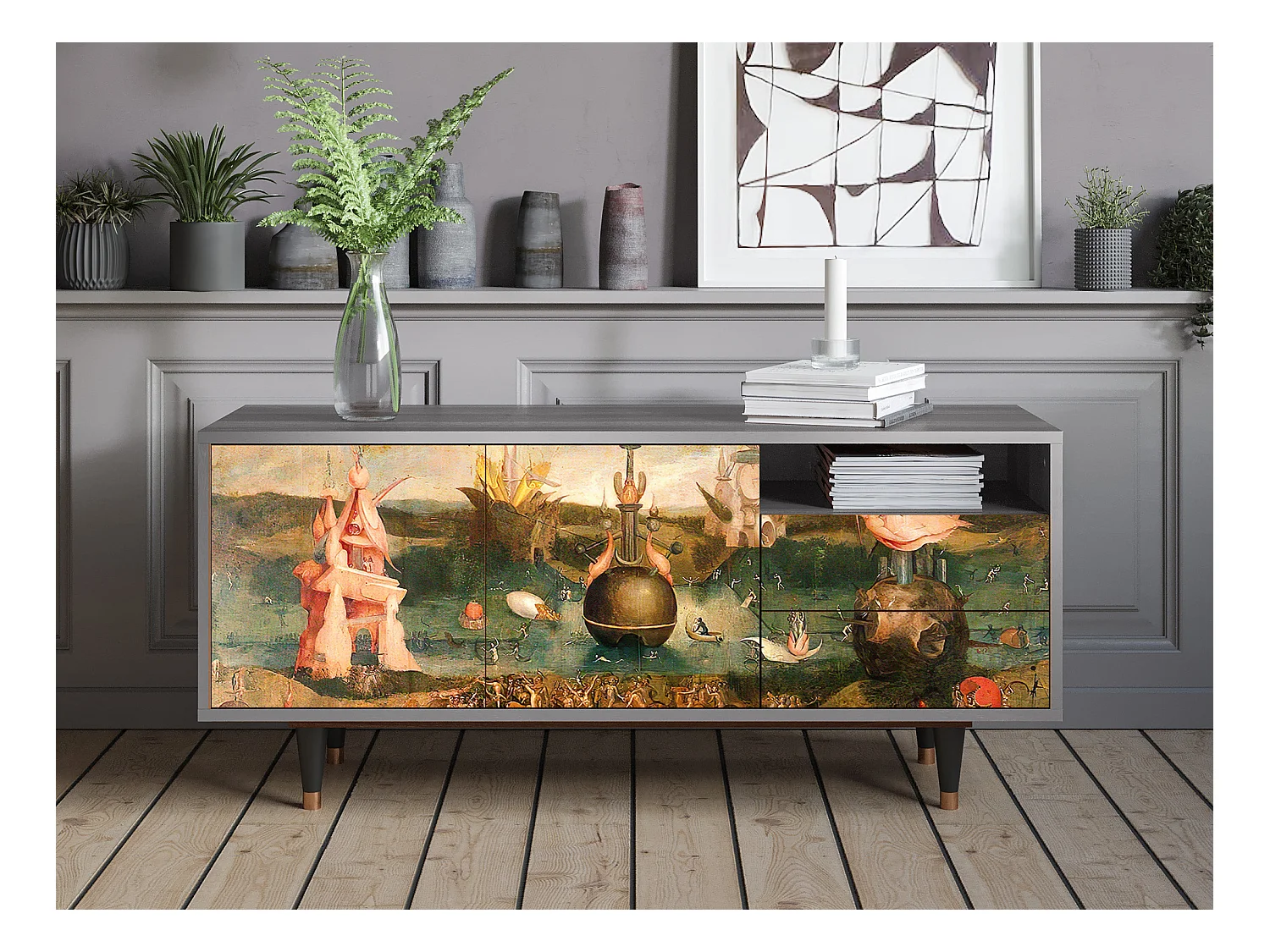 Meuble TV - 125х56х41 cm - T7 - Garden of Delights , Gris