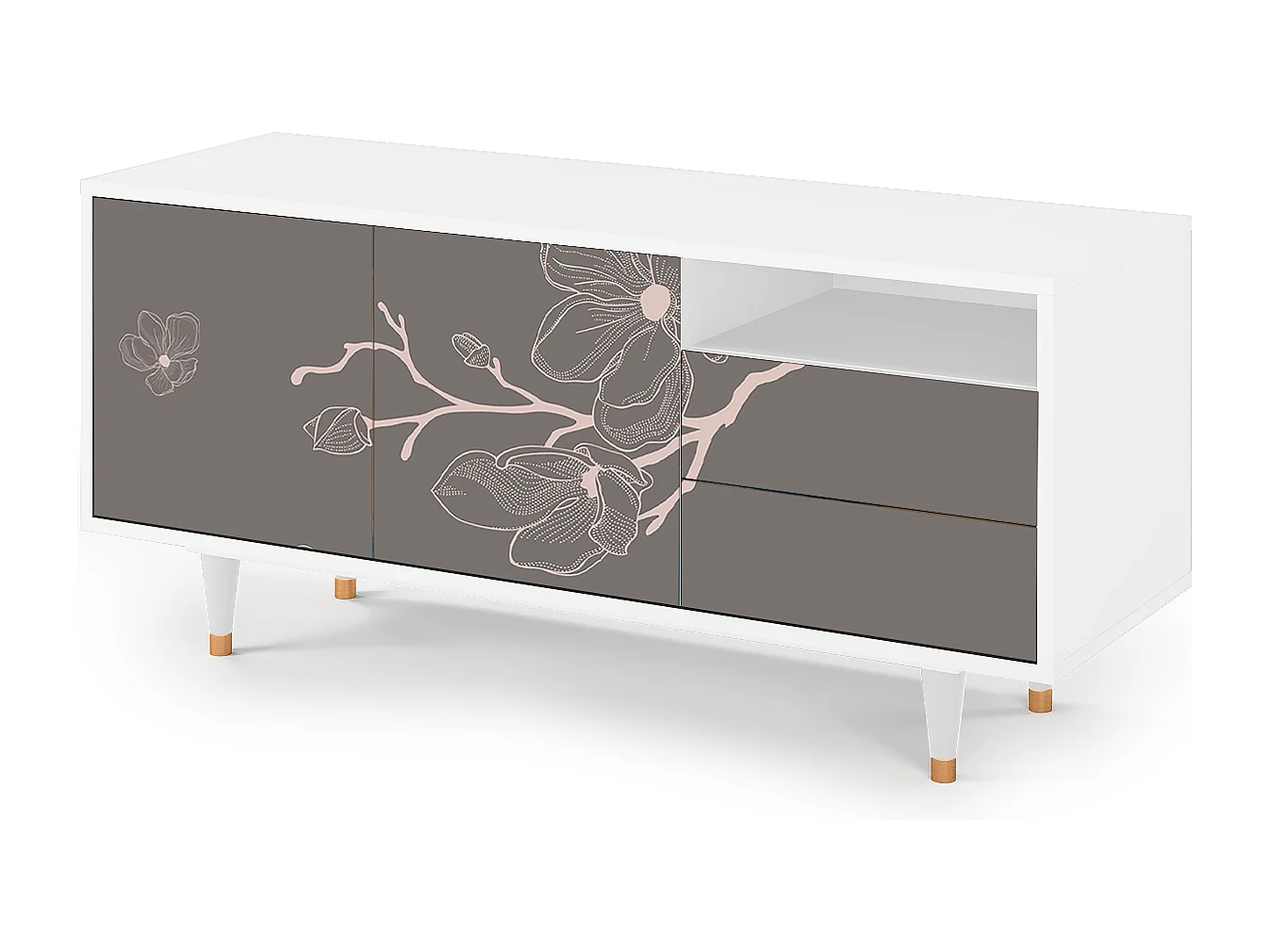 TV-Möbel - 125х56х41 cm - T7 - Cherry Blossom, Weiß