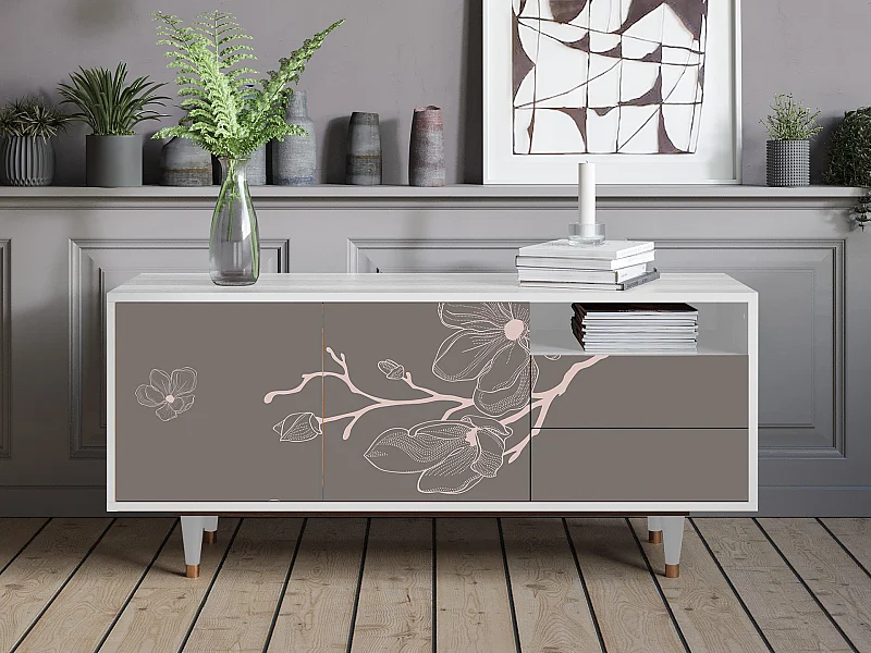 TV-Möbel - 125х56х41 cm - T7 - Cherry Blossom, Weiß