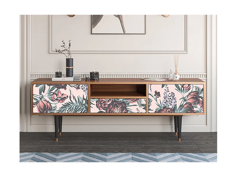 TV-Möbel - 170х59х41 cm - T6 - Peach Peonies, Walnuss