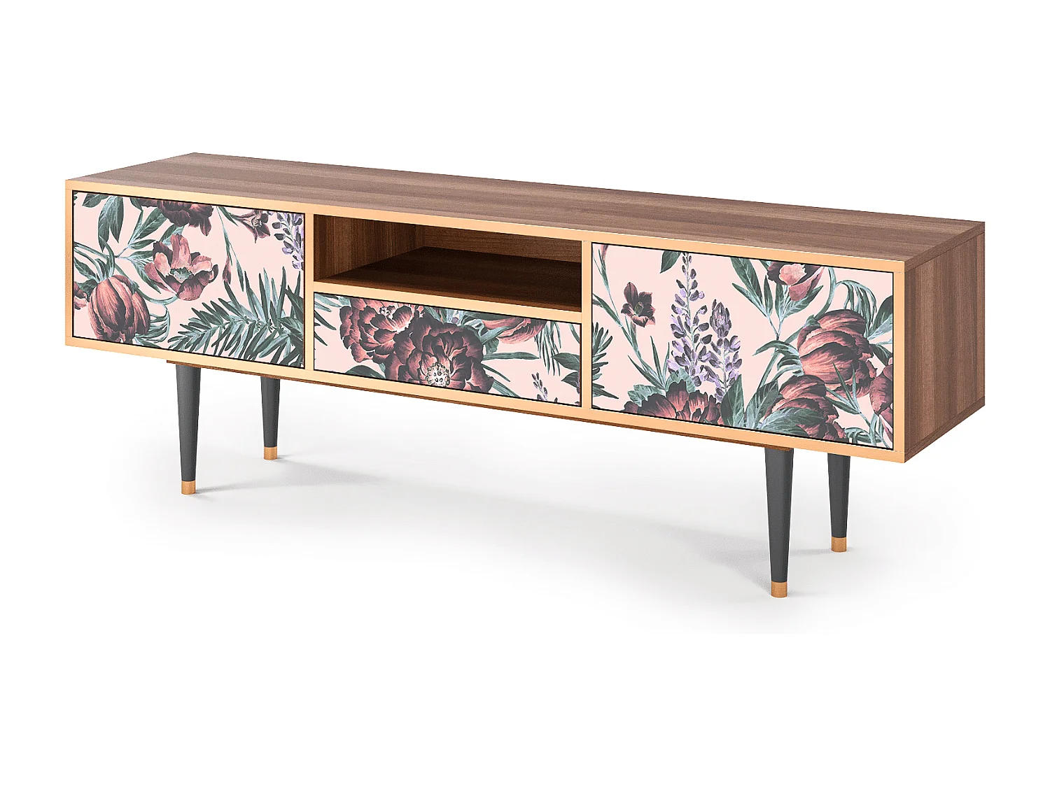 Szafka RTV - 170х59х41 cm - T6 - Peach Peonies, Orzech