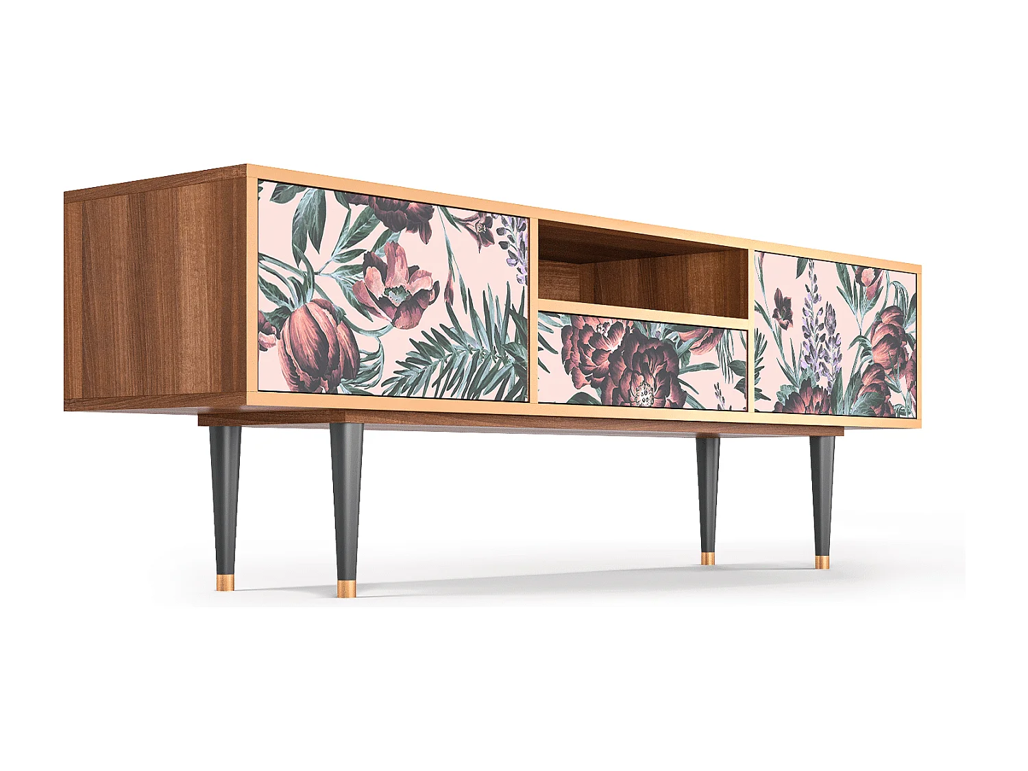 Szafka RTV - 170х59х41 cm - T6 - Peach Peonies, Orzech