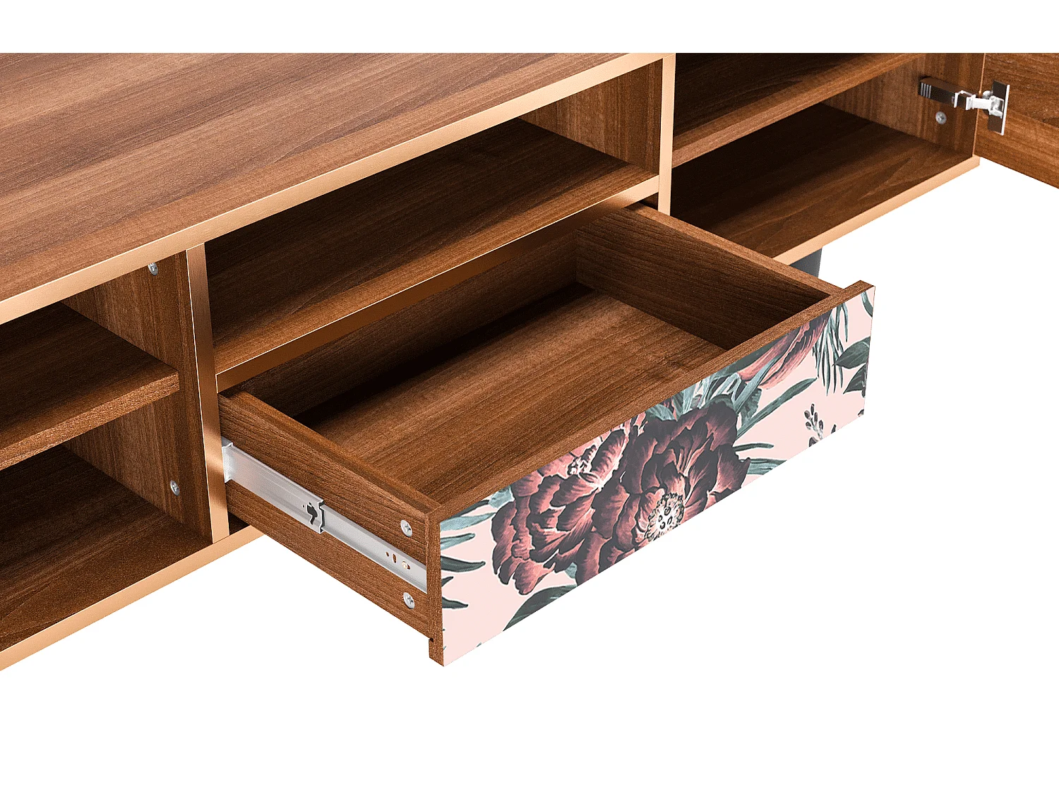 Szafka RTV - 170х59х41 cm - T6 - Peach Peonies, Orzech