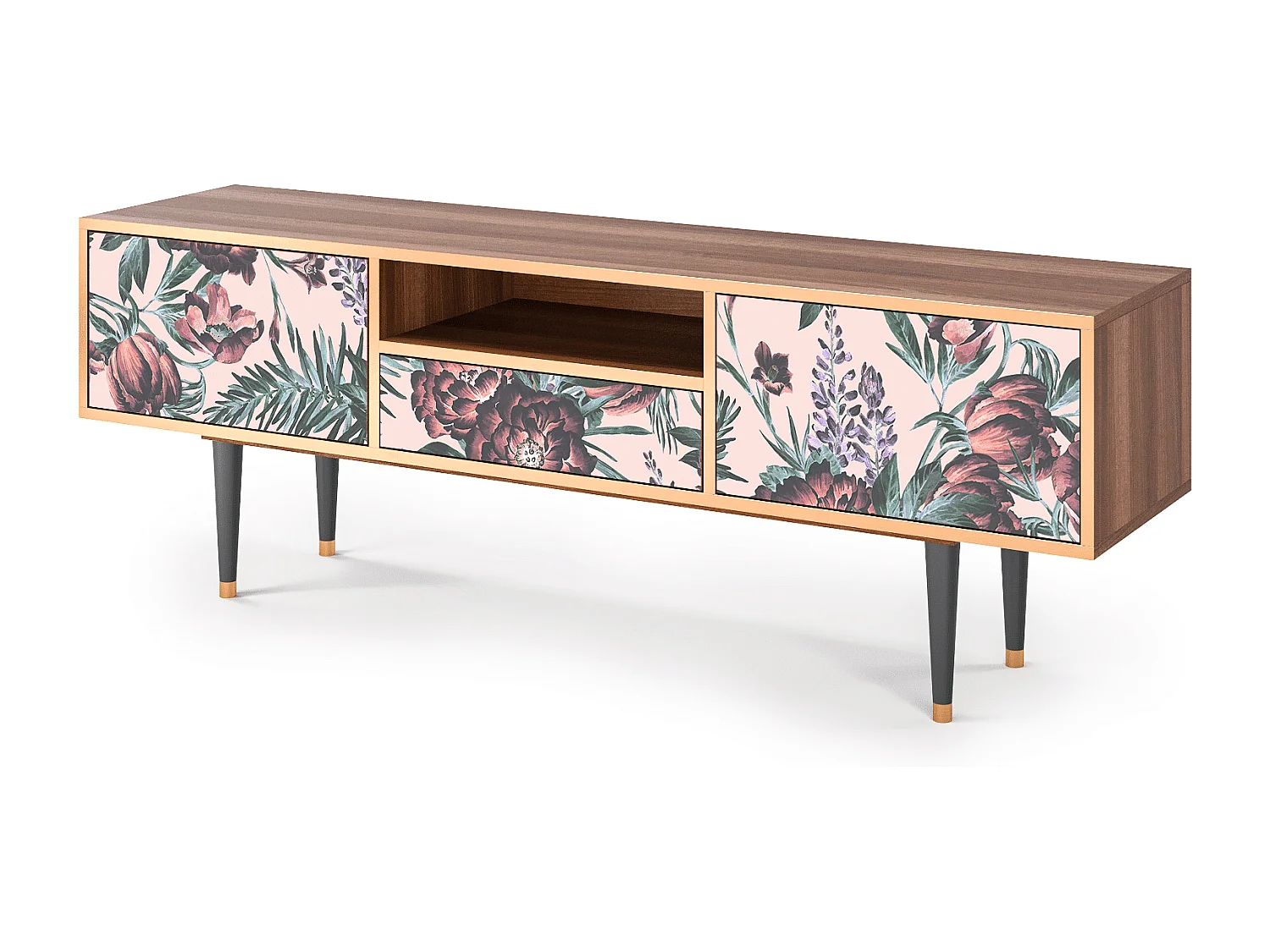 Mueble de TV - 170х59х41 cm - T6 - Peach Peonies, Nogal