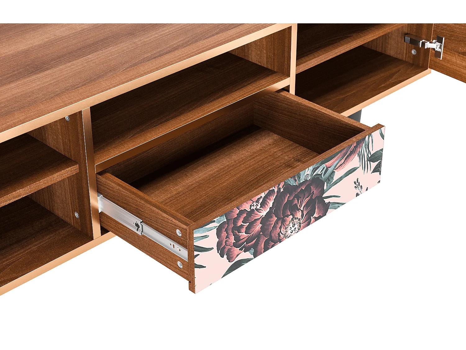 Mueble de TV - 170х59х41 cm - T6 - Peach Peonies, Nogal
