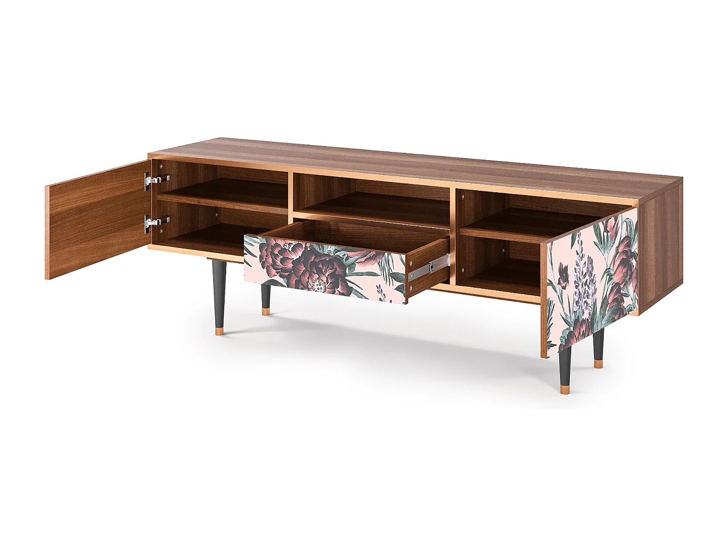 Mueble de TV - 170х59х41 cm - T6 - Peach Peonies, Nogal