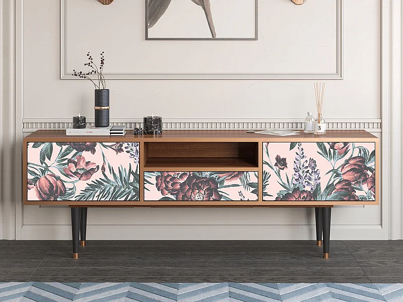Mueble de TV - 170х59х41 cm - T6 - Peach Peonies, Nogal