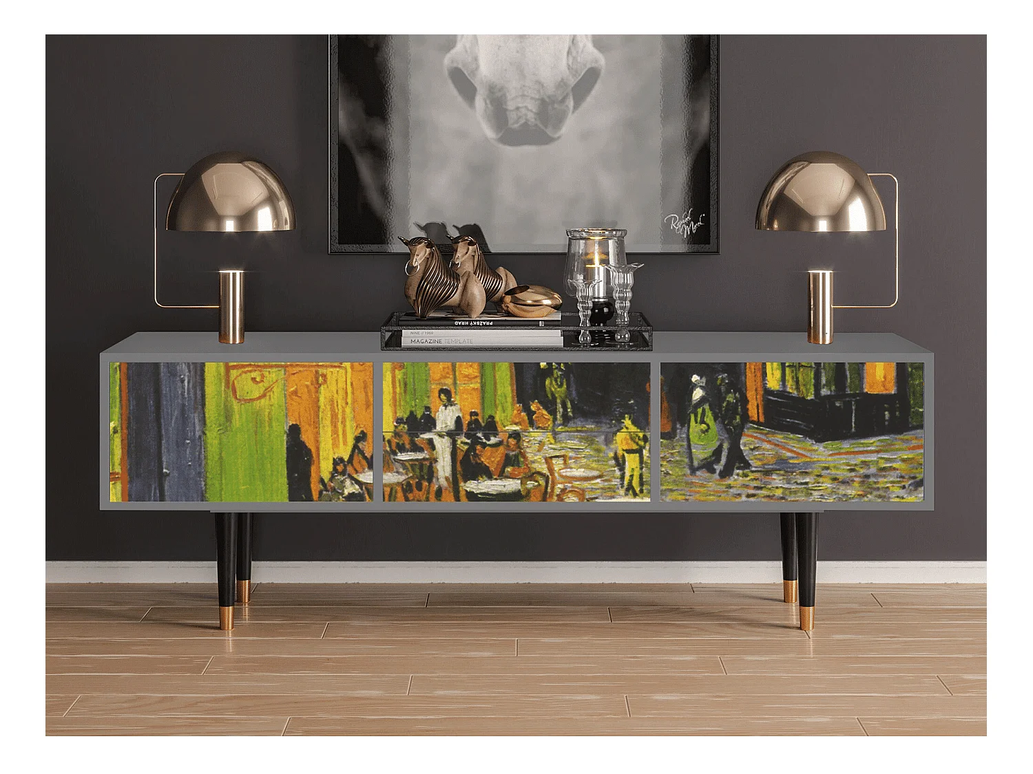 Meuble TV - 170х59х48 cm - T4 - Café Terrace at Night, Gris