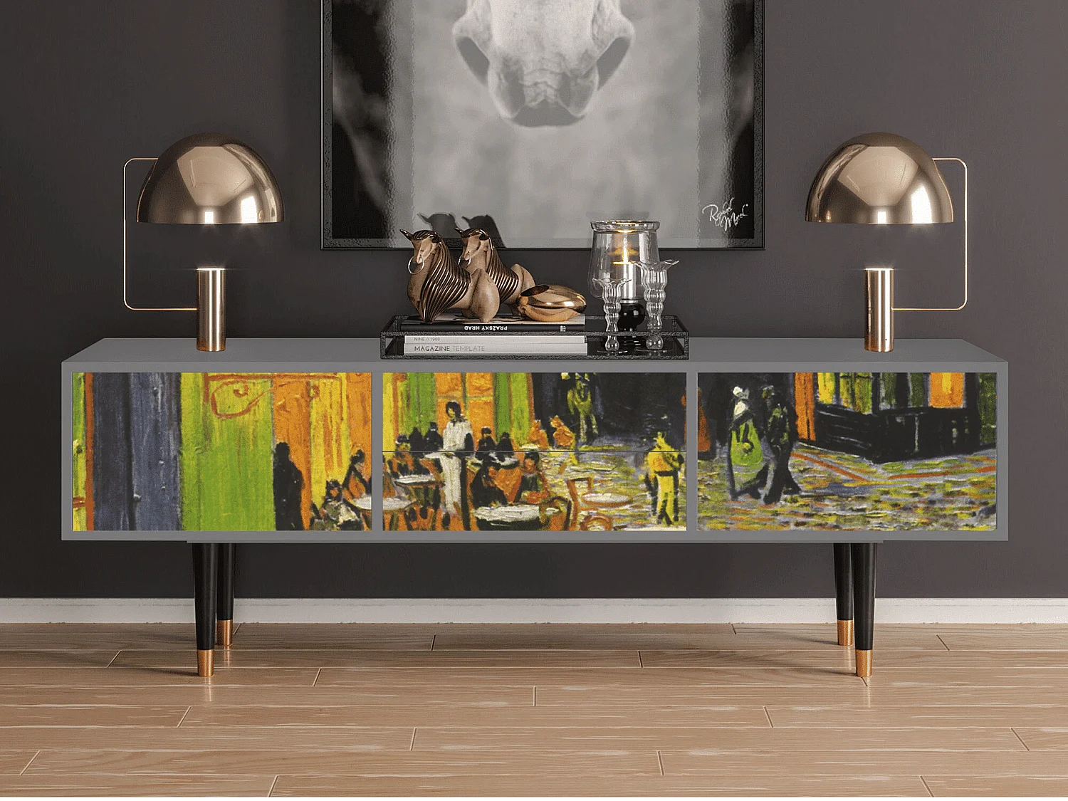 Meuble TV - 170х59х48 cm - T4 - Café Terrace at Night, Gris