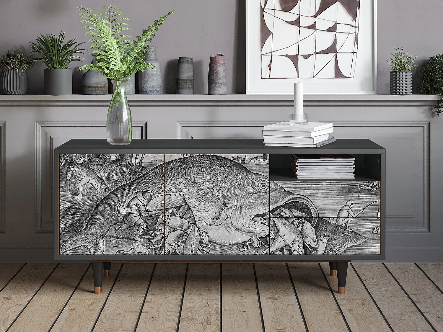 Mueble de TV - 125х56х41 cm - T7 - Big Fish Eat Little, Antracita