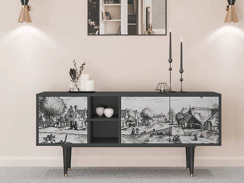 Meuble TV - 150х69х41 cm - T5 - Country Village, Anthracite