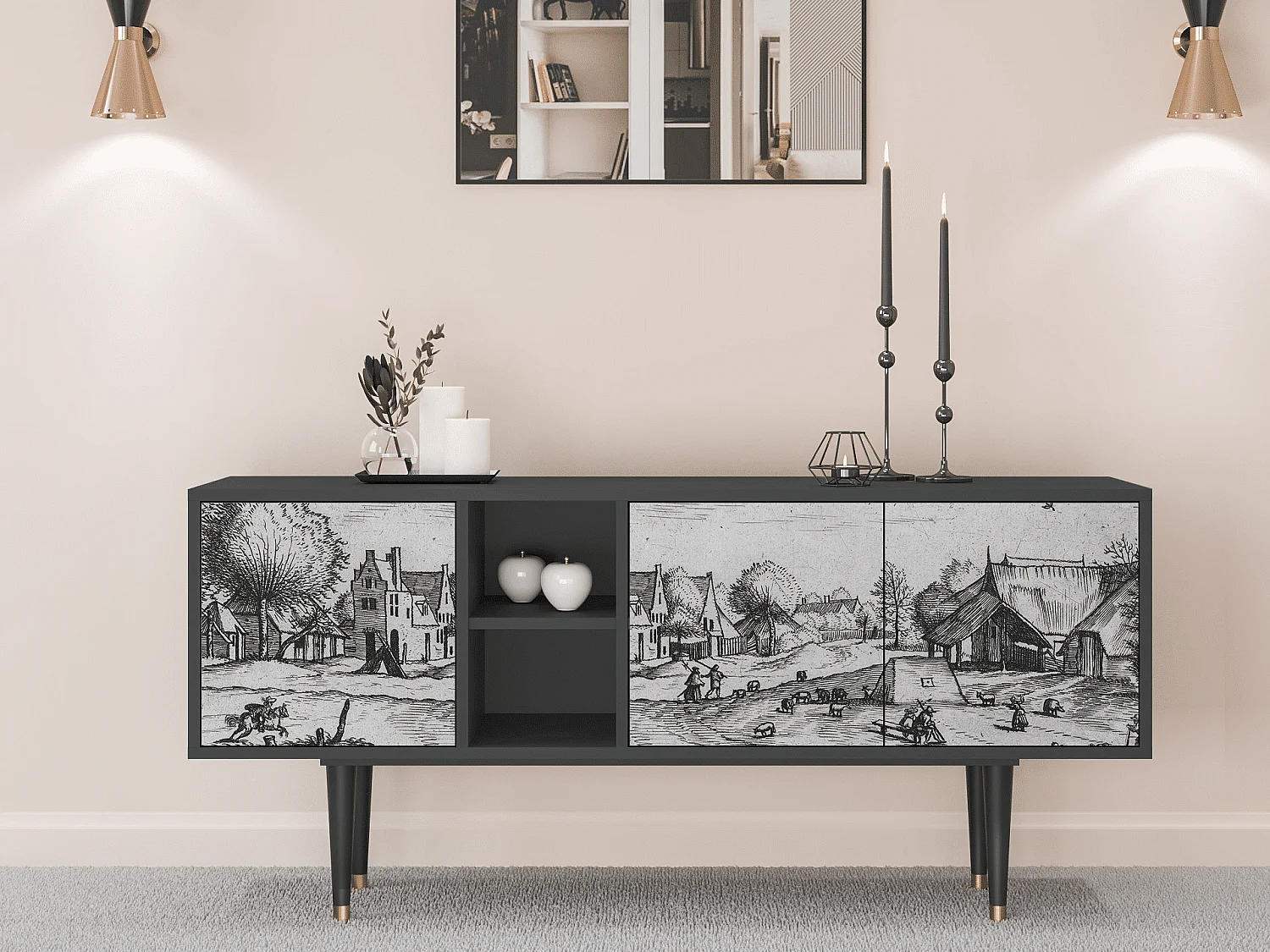 TV-meubel - 150х69х41 cm - T5 - Country Village, Antraciet