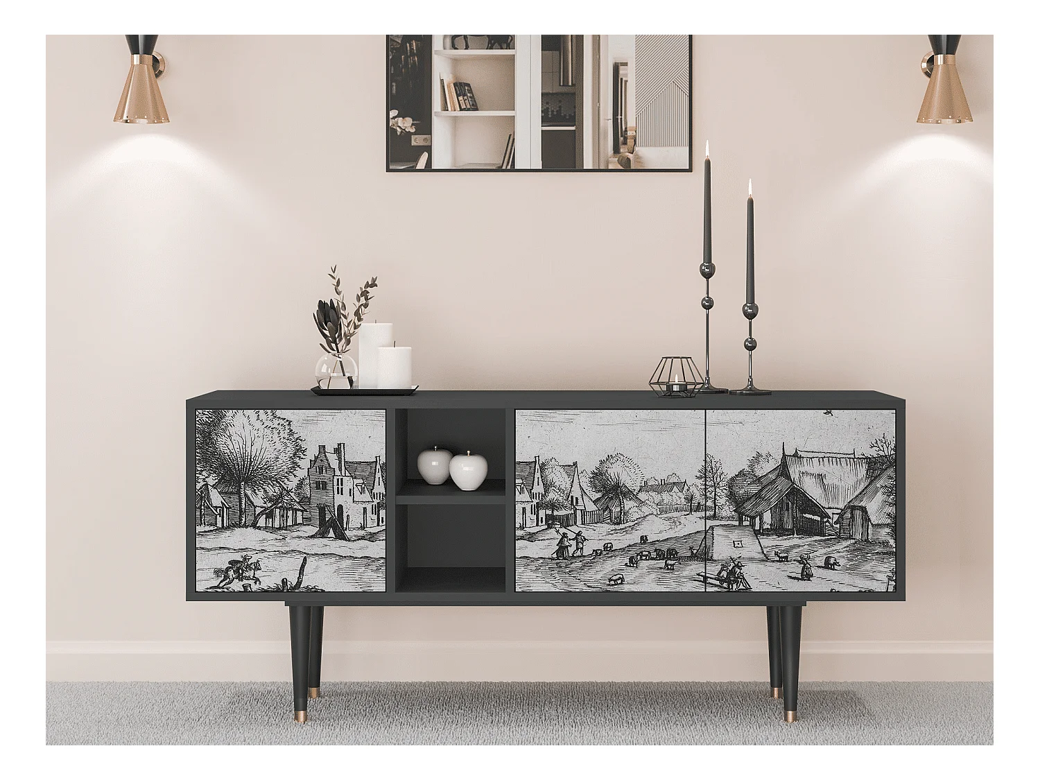 TV-Möbel - 150х69х41 cm - T5 - Country Village, Anthrazit
