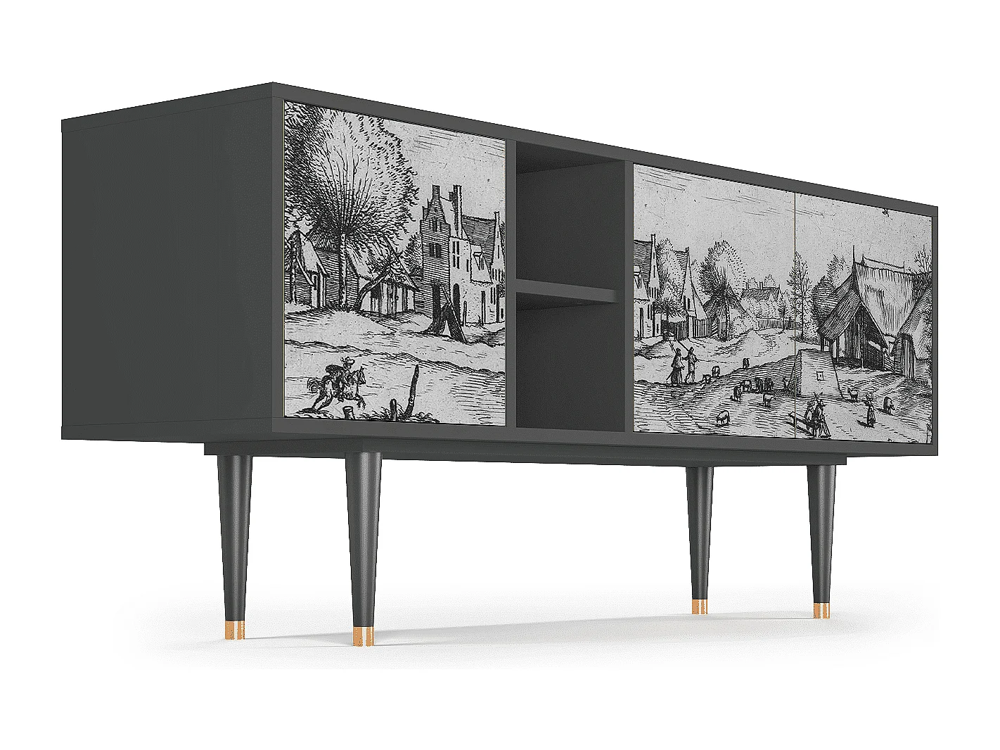 Mueble de TV - 150х69х41 cm - T5 - Country Village, Antracita