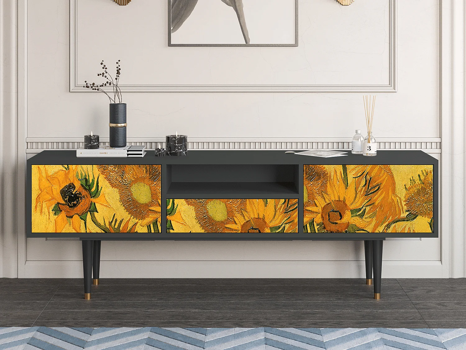 Mueble de TV - 170х59х41 cm - T6 - Sunflowers, Antracita