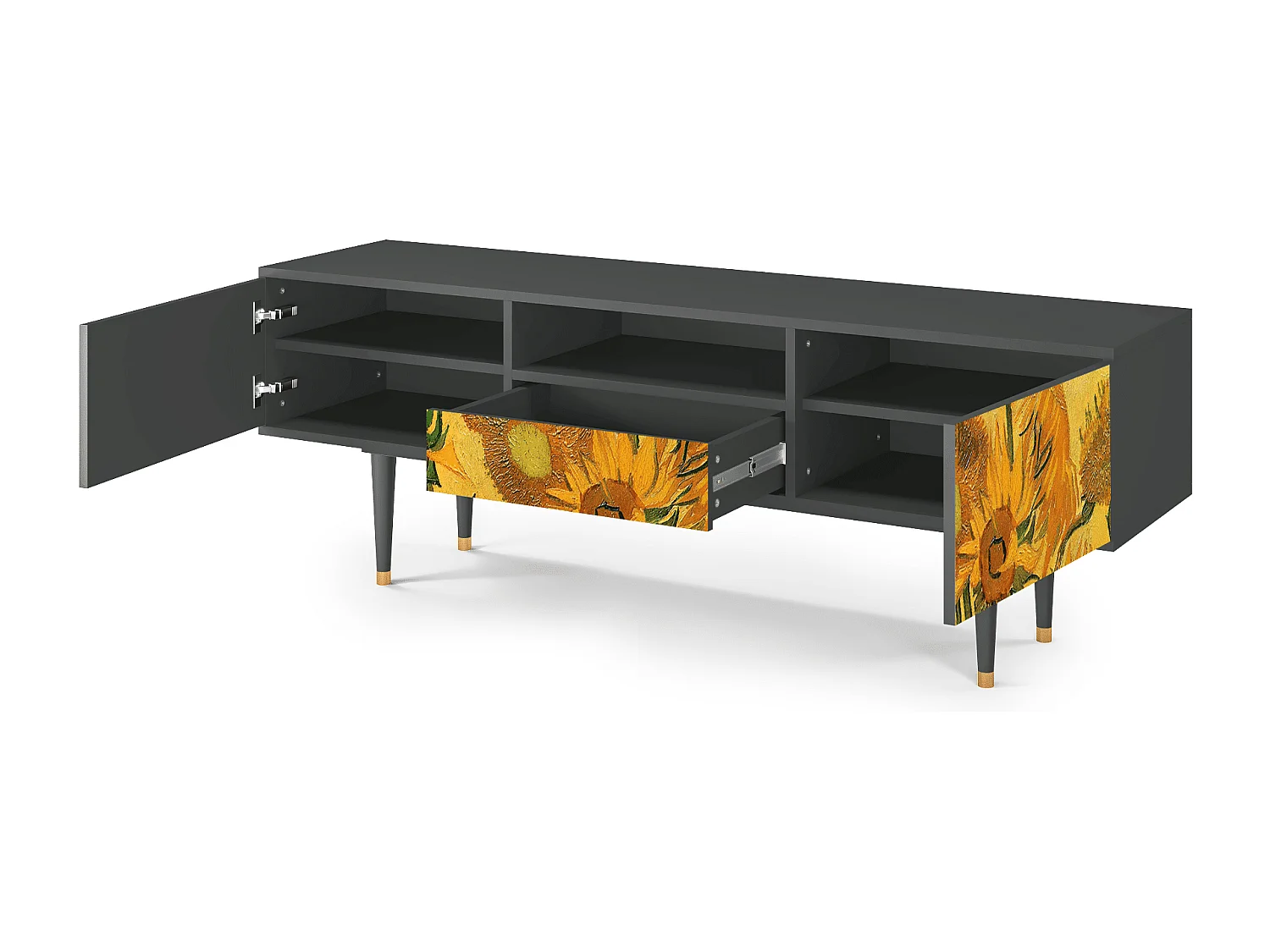 Mueble de TV - 170х59х41 cm - T6 - Sunflowers, Antracita