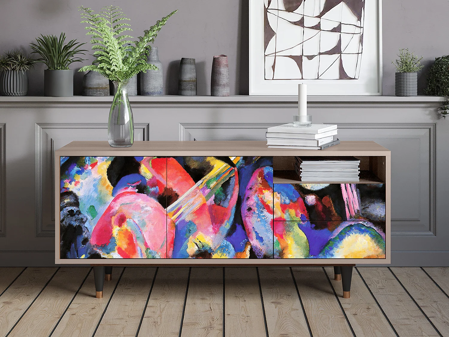 Mueble de TV - 125х56х41 cm - T7 - Winter Landscape, Latte