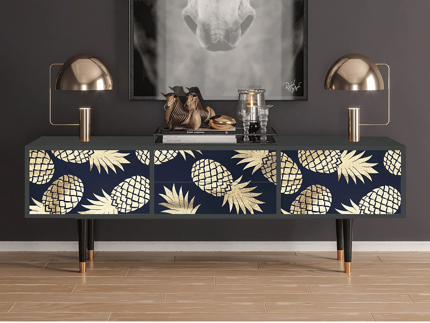 Szafka RTV - 170х59х48 cm - T4 - Sunny Pineaple, Antracyt