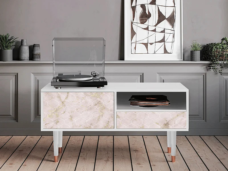 Meuble TV - 115х59х48 cm - T3 - Dirty Roses, Blanc