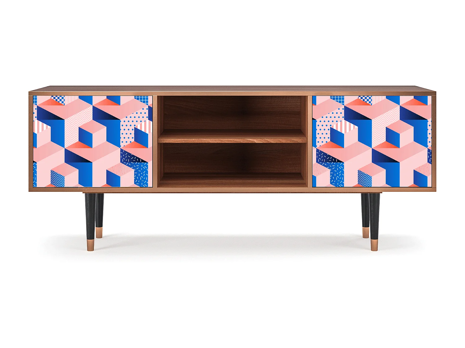 Szafka RTV - 170х69х48 cm - T2 - Pinky Squares, Orzech