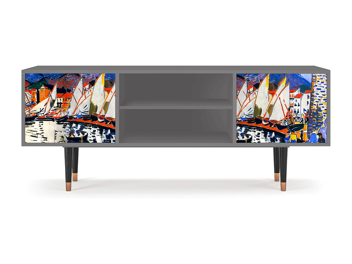 Szafka RTV - 170х69х48 cm - T2 - Le Séchage des voiles , Szary