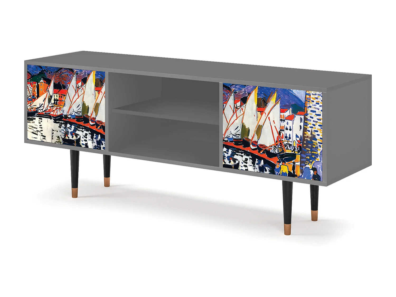 Szafka RTV - 170х69х48 cm - T2 - Le Séchage des voiles , Szary