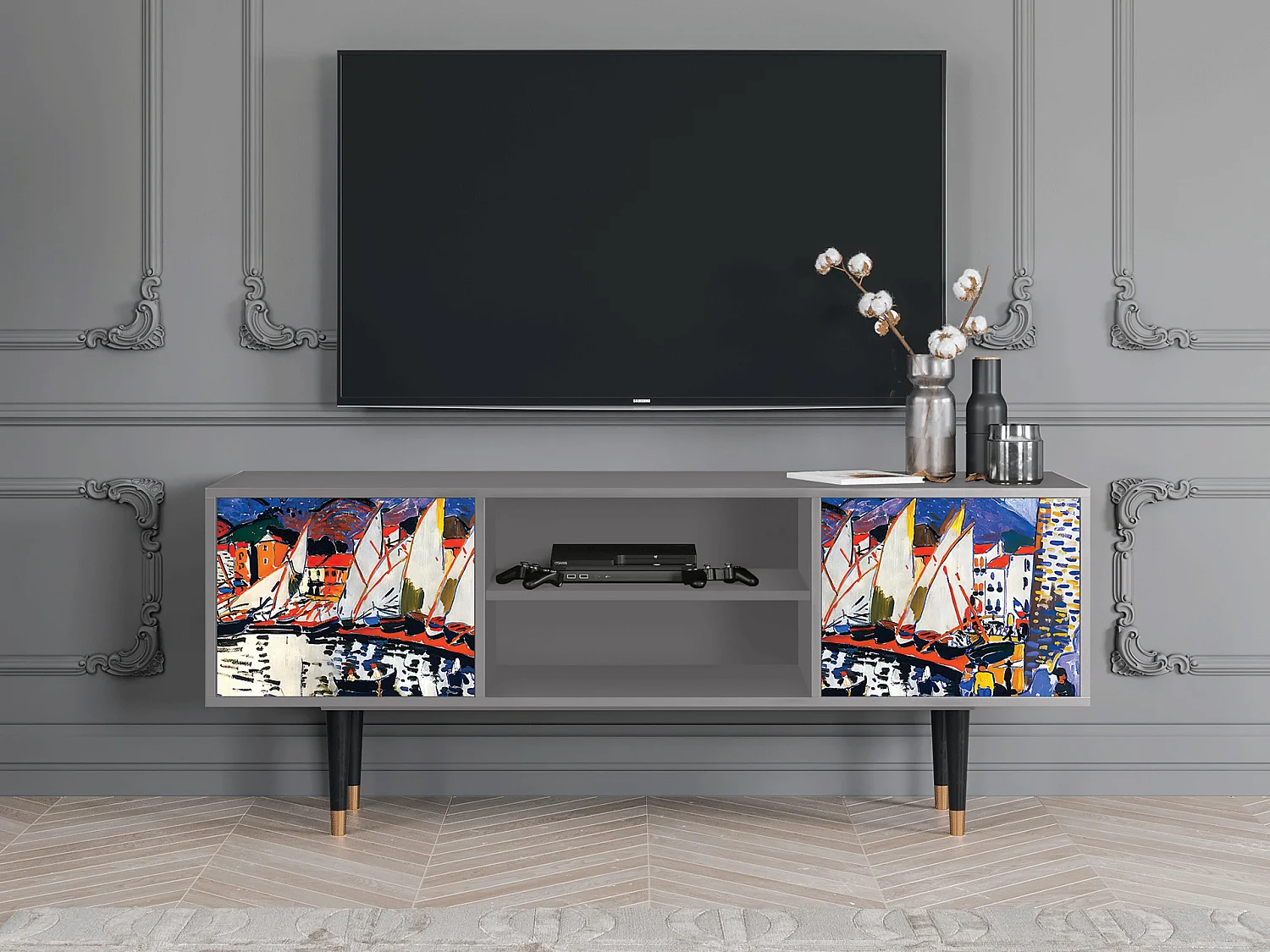 Mobile TV - 170х69х48 cm - T2 - Le Séchage des voiles , Grigio