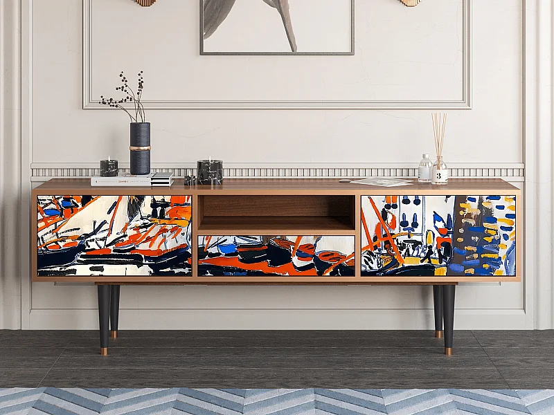 Meuble TV - 170х59х41 cm - T6 - Le Séchage des voiles , Noyer