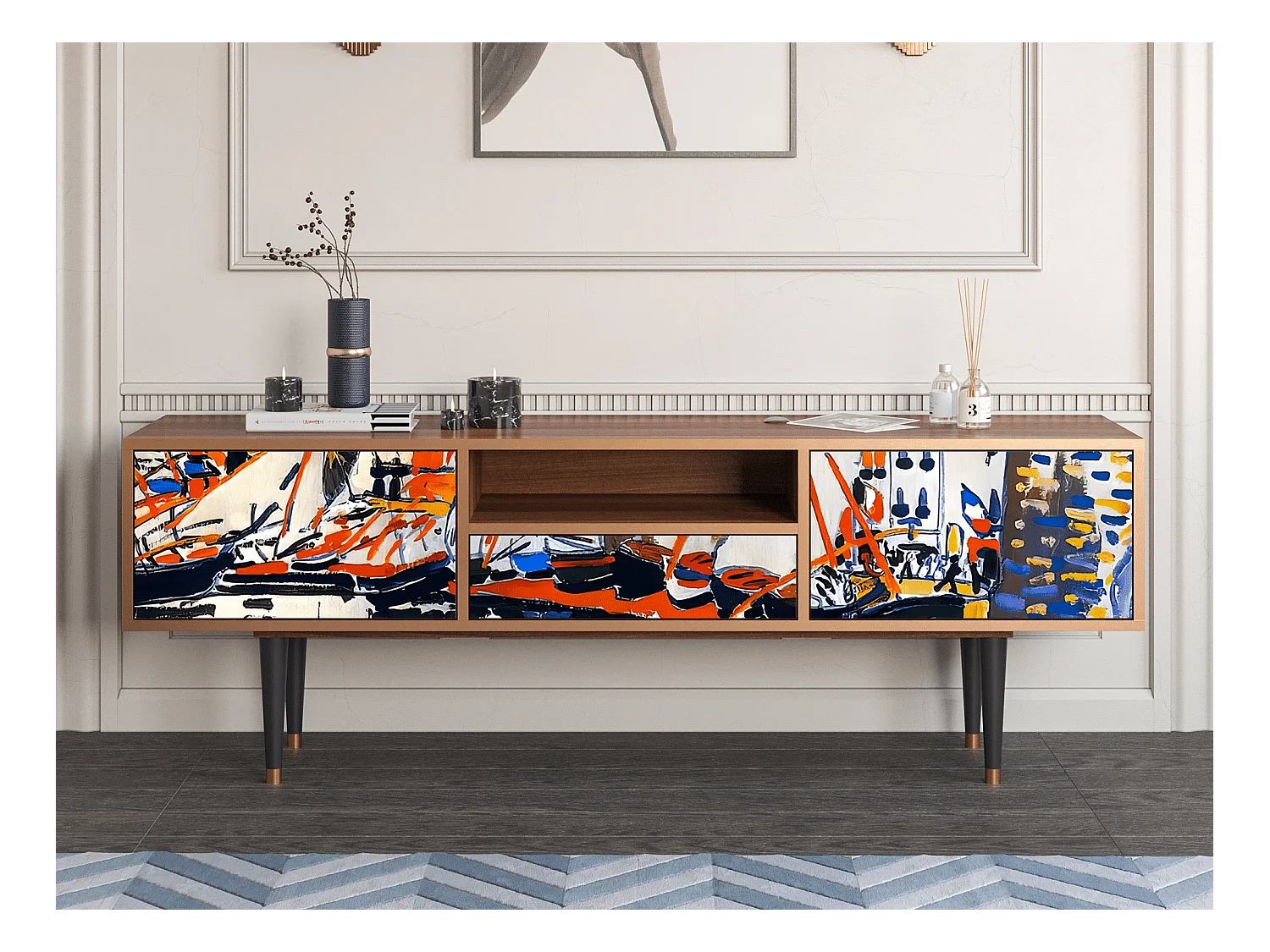 Meuble TV - 170х59х41 cm - T6 - Le Séchage des voiles , Noyer