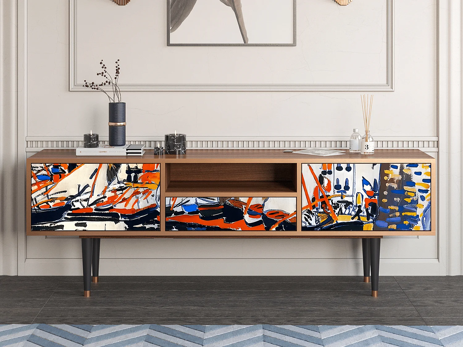 Meuble TV - 170х59х41 cm - T6 - Le Séchage des voiles , Noyer