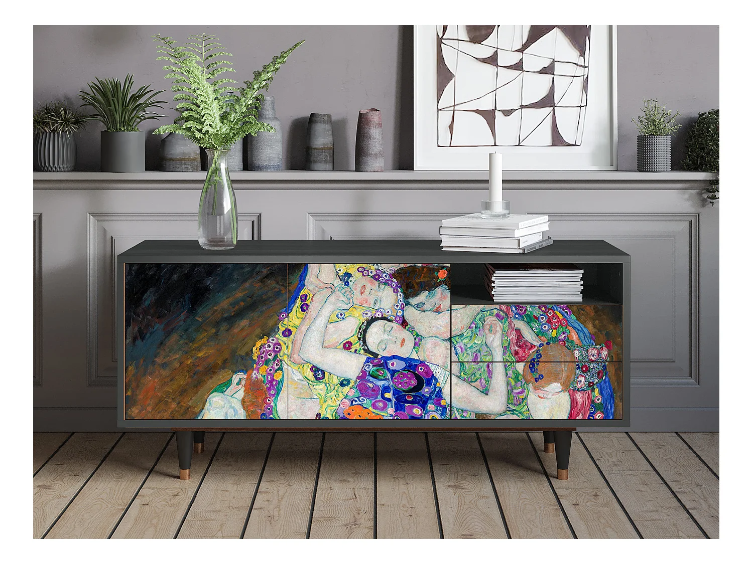 Szafka RTV - 125х56х41 cm - T7 - The Maiden by Klimt, Antracyt
