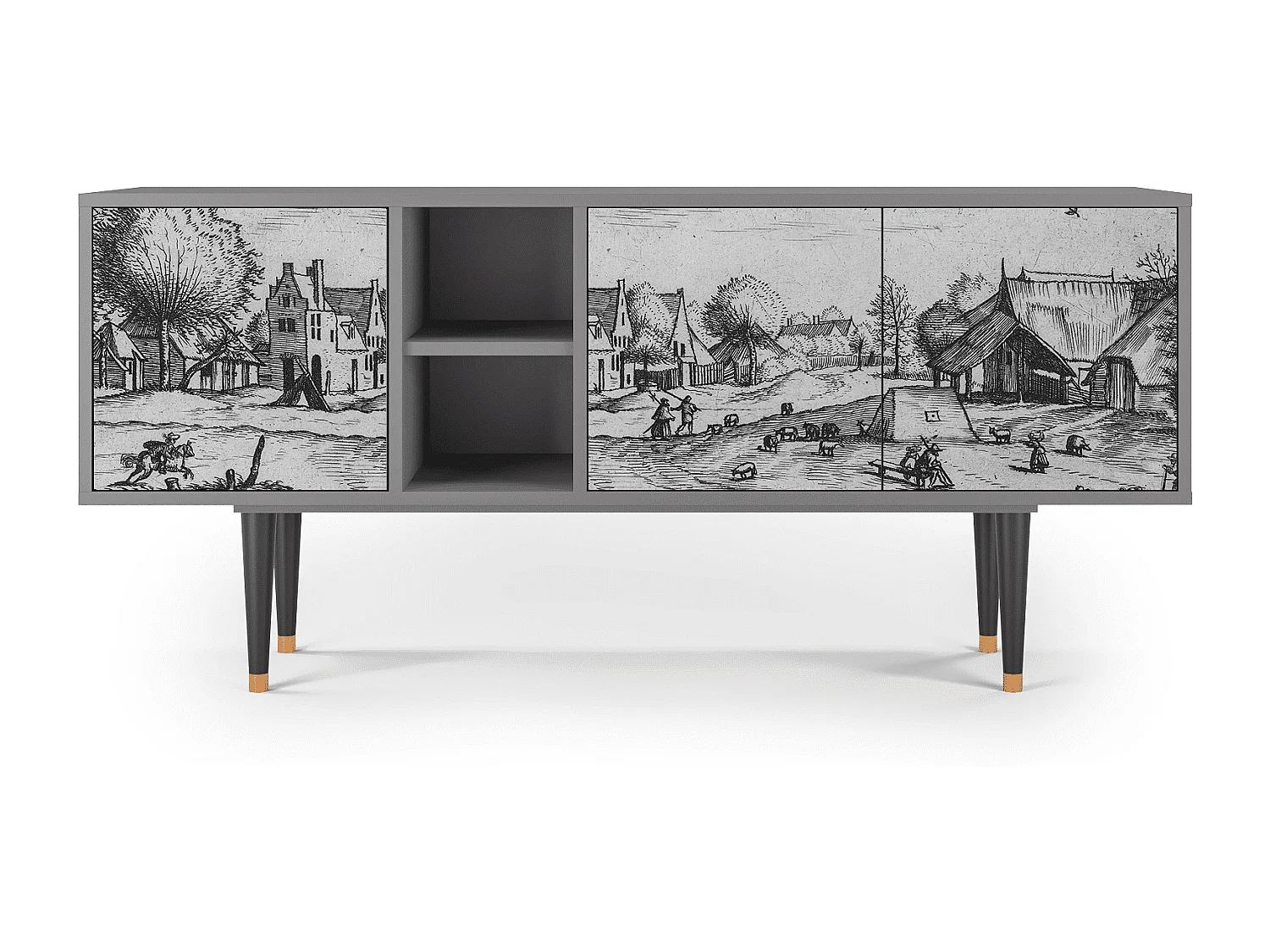 Meuble TV - 150х69х41 cm - T5 - Country Village, Gris