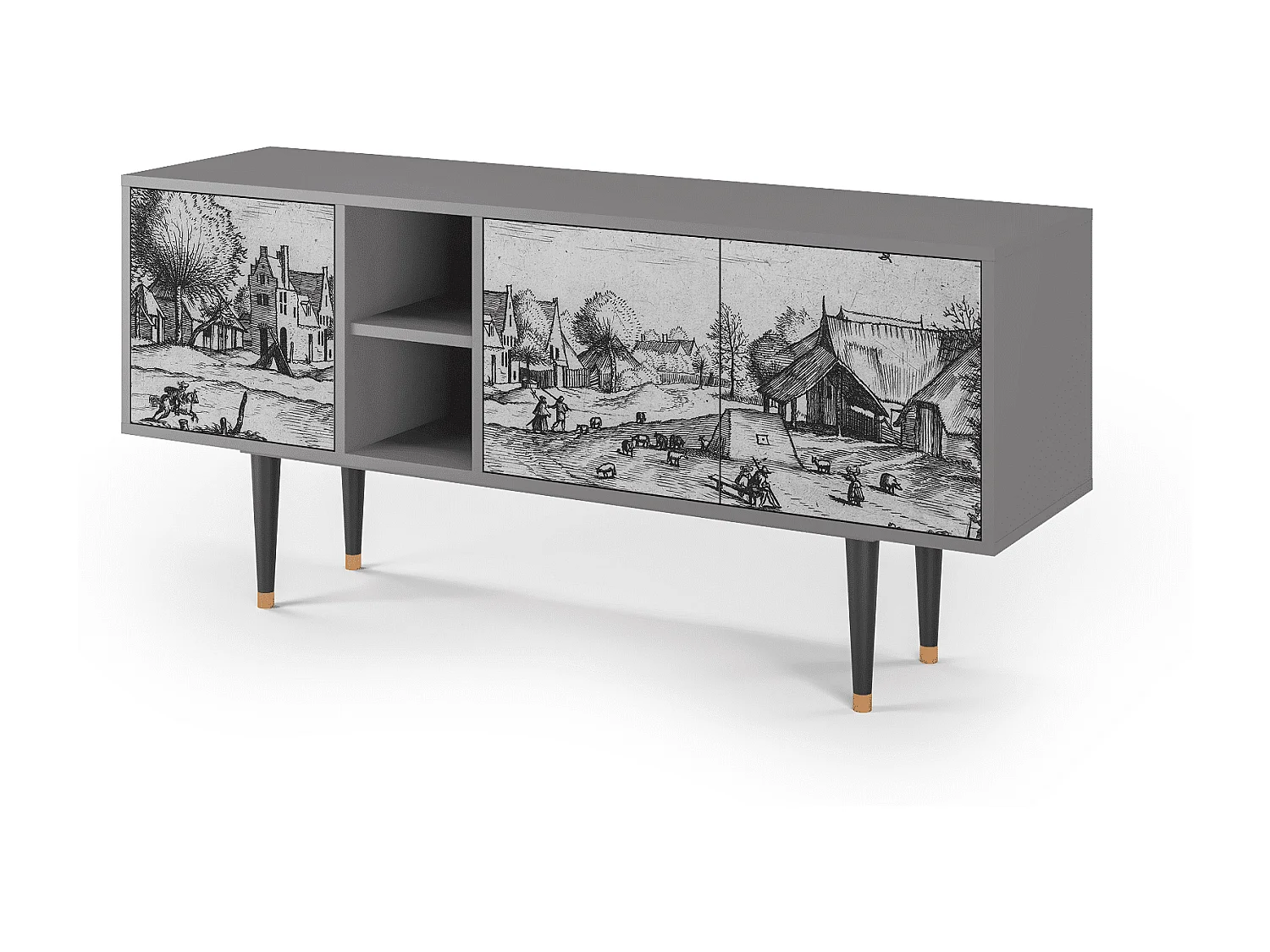 Meuble TV - 150х69х41 cm - T5 - Country Village, Gris