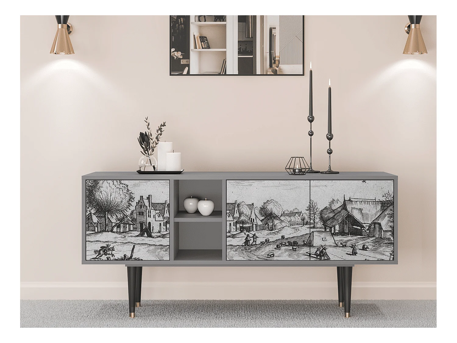 TV-Möbel - 150х69х41 cm - T5 - Country Village, Grau