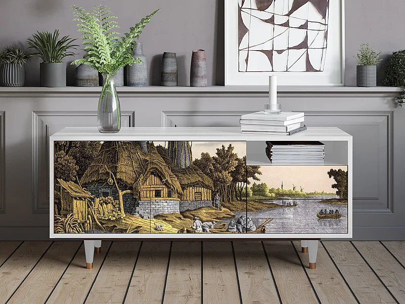 TV-Möbel - 125х56х41 cm - T7 - Mill along a River, Weiß