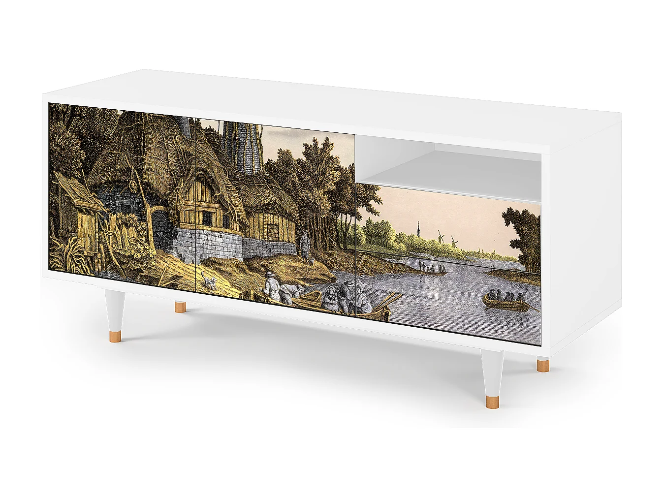 TV-Möbel - 125х56х41 cm - T7 - Mill along a River, Weiß