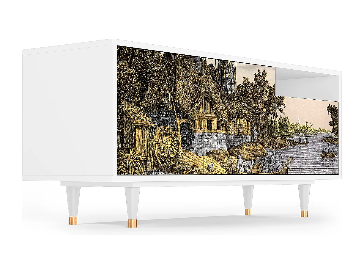 Meuble TV - 125х56х41 cm - T7 - Mill along a River, Blanc