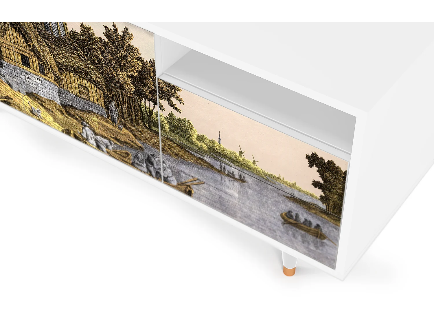 Meuble TV - 125х56х41 cm - T7 - Mill along a River, Blanc