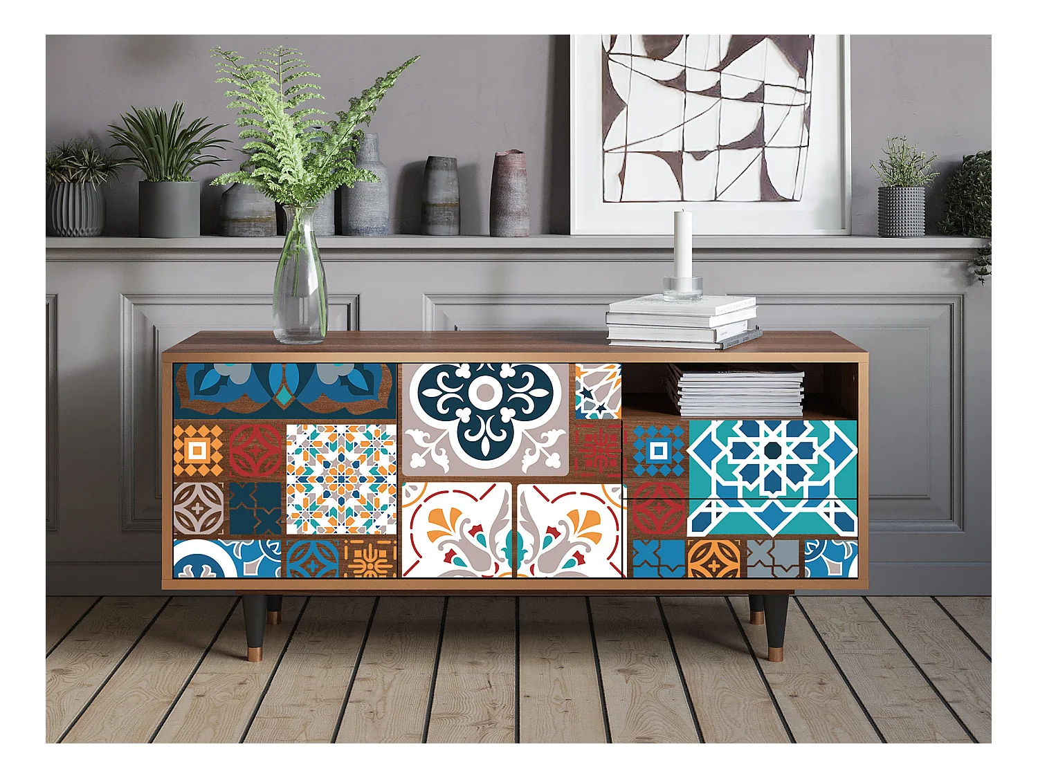 Meuble TV - 125х56х41 cm - T7 - Moroccan Market, Noyer